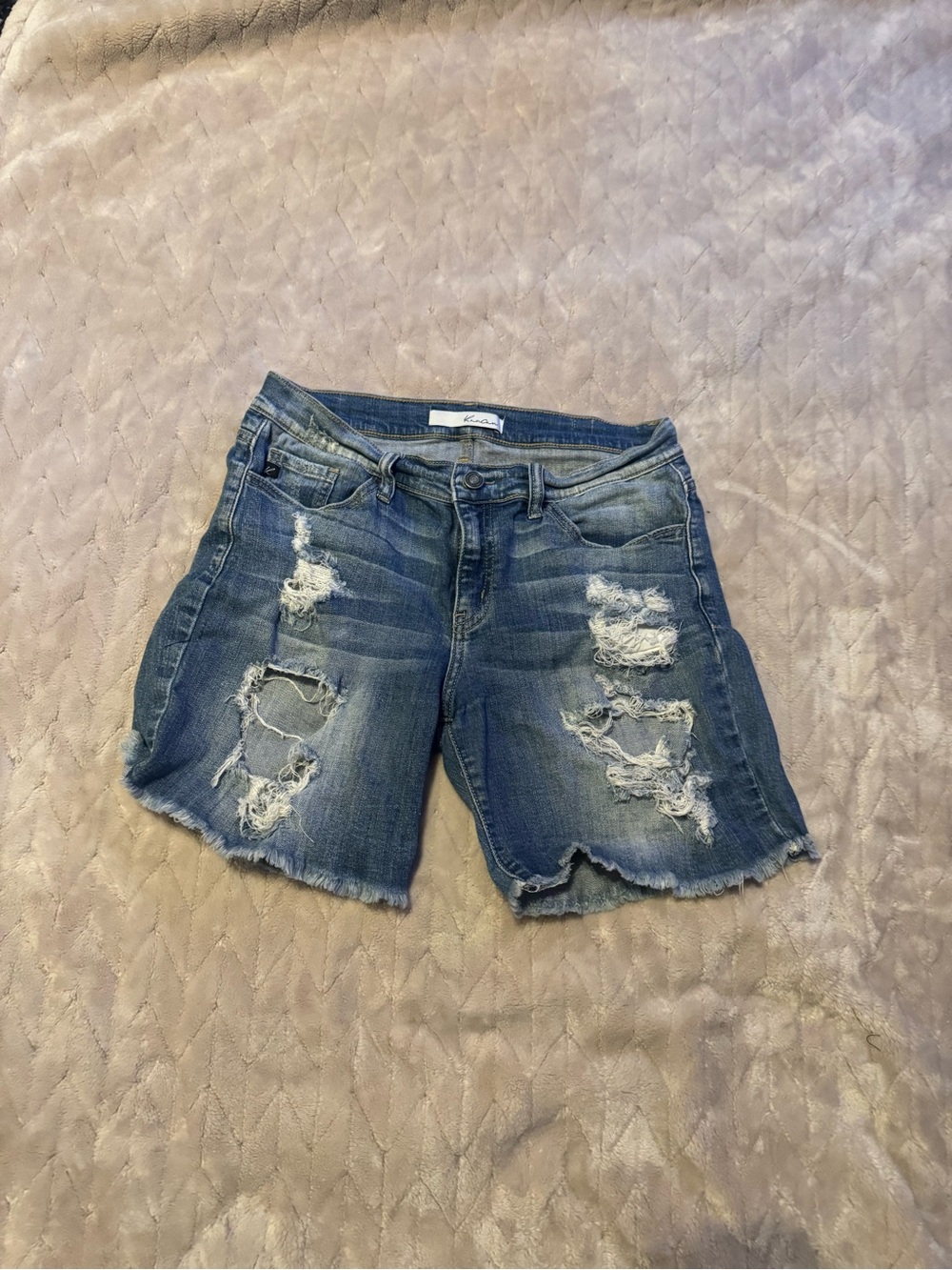 KanCan Distressed Jean Shorts in Medium Blue